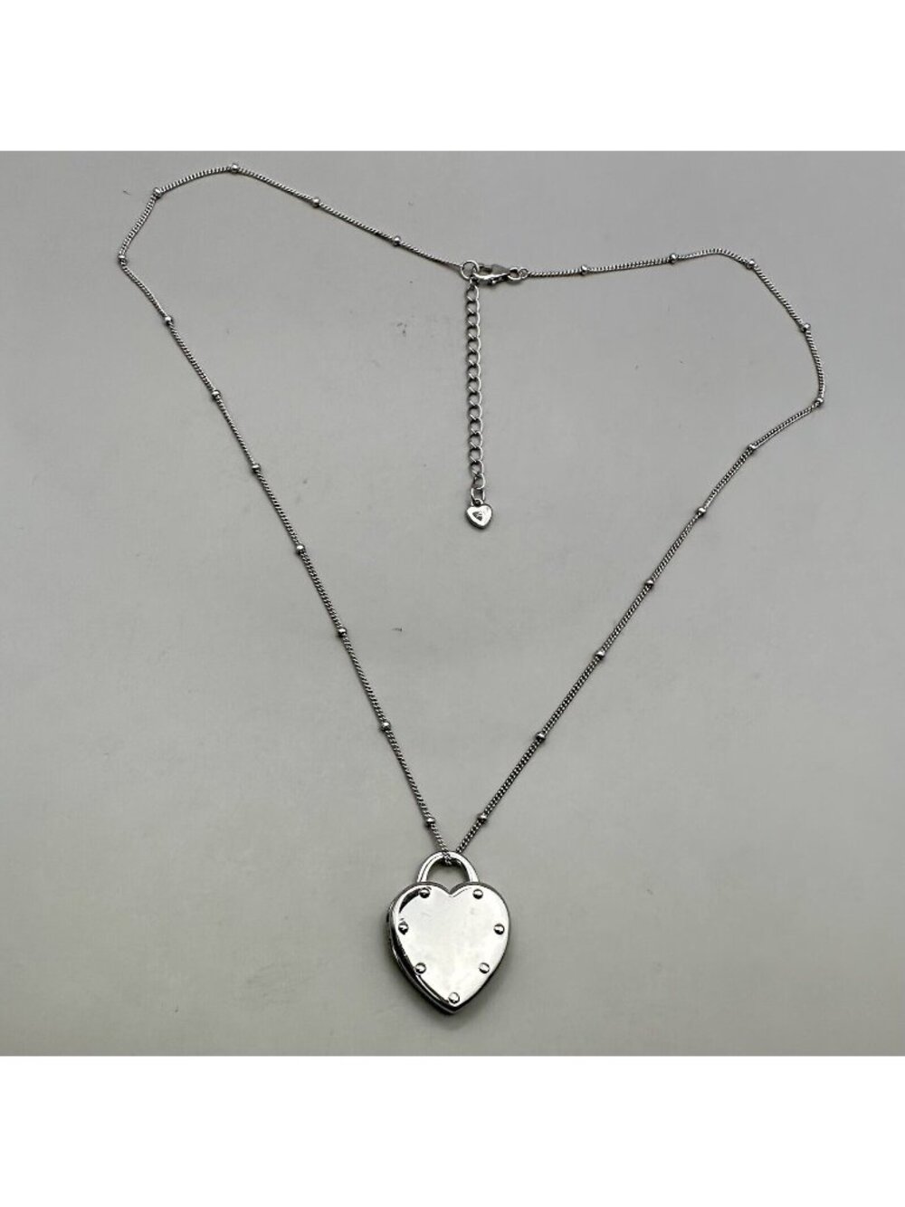 Riveted Heart Double Locket Pendant Necklace Bead Chain 18" Sterling Silver 925